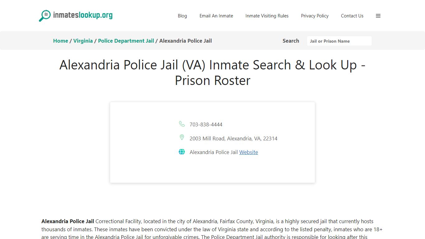 Alexandria Police Jail (VA) Inmate Search & Look Up - Prison Roster