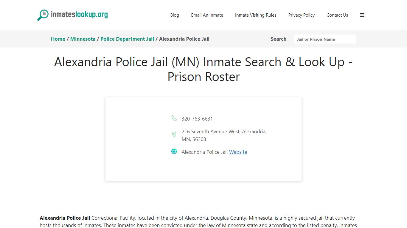 Alexandria Police Jail (MN) Inmate Search & Look Up - Prison Roster
